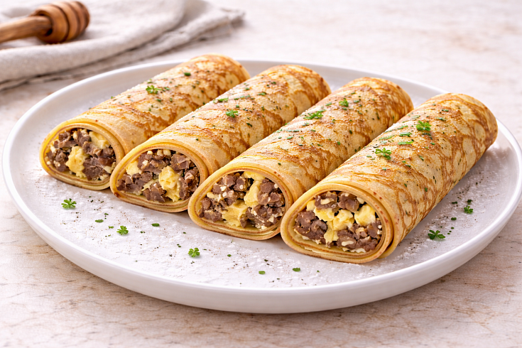 Блинчики с говядиной и яйцом